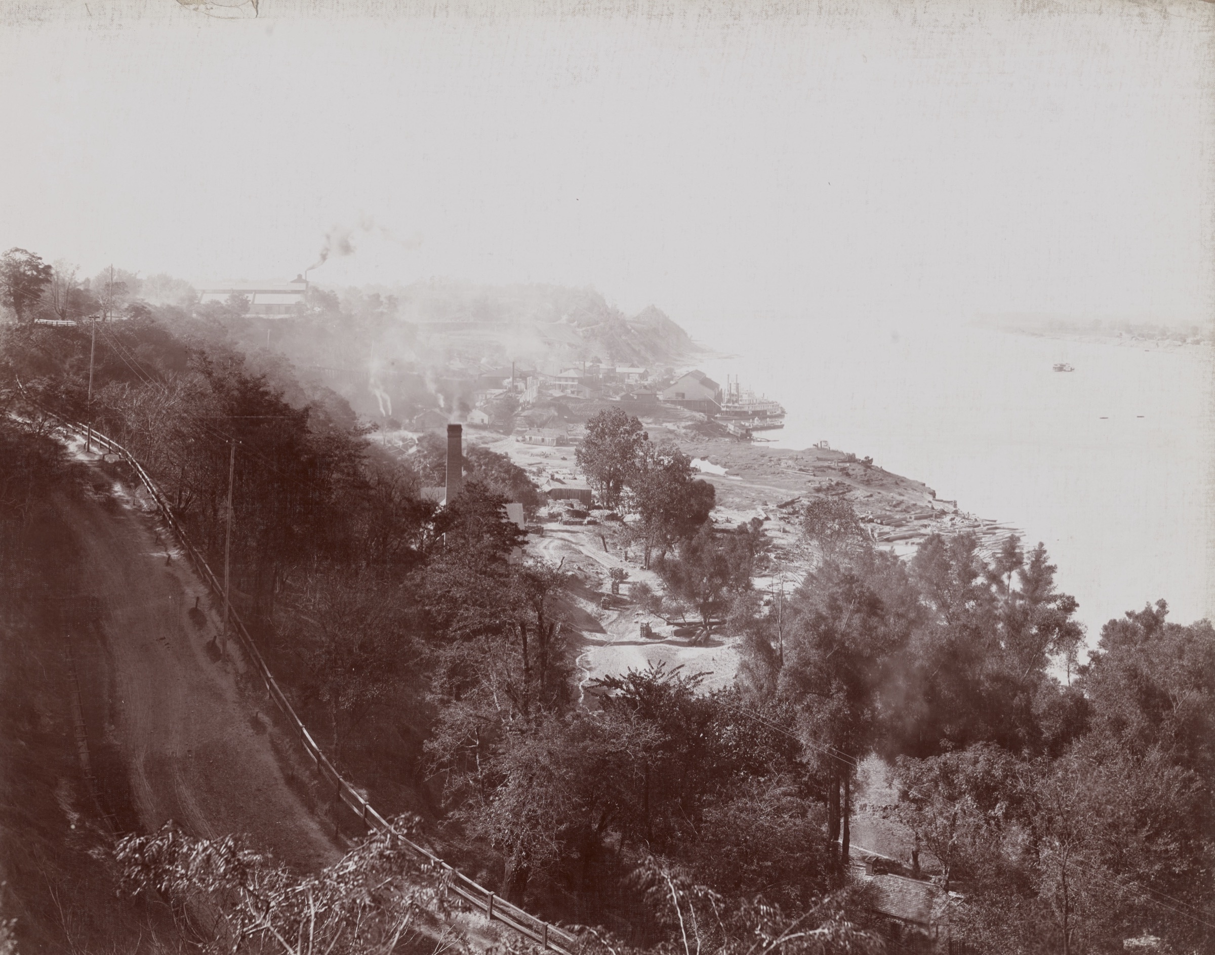 Natchez Under-the-Hill and the Mississippi River, seen from the bluff, c. 1890.